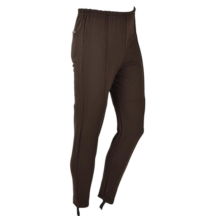 Originele Duitse militaire NVA bruine trainingsbroek, sportbroek met stijgbeugels - GoMilitar