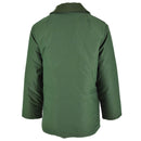 Back view of original German police officer parka in green, warm, hooded, and windproof winter jacket.