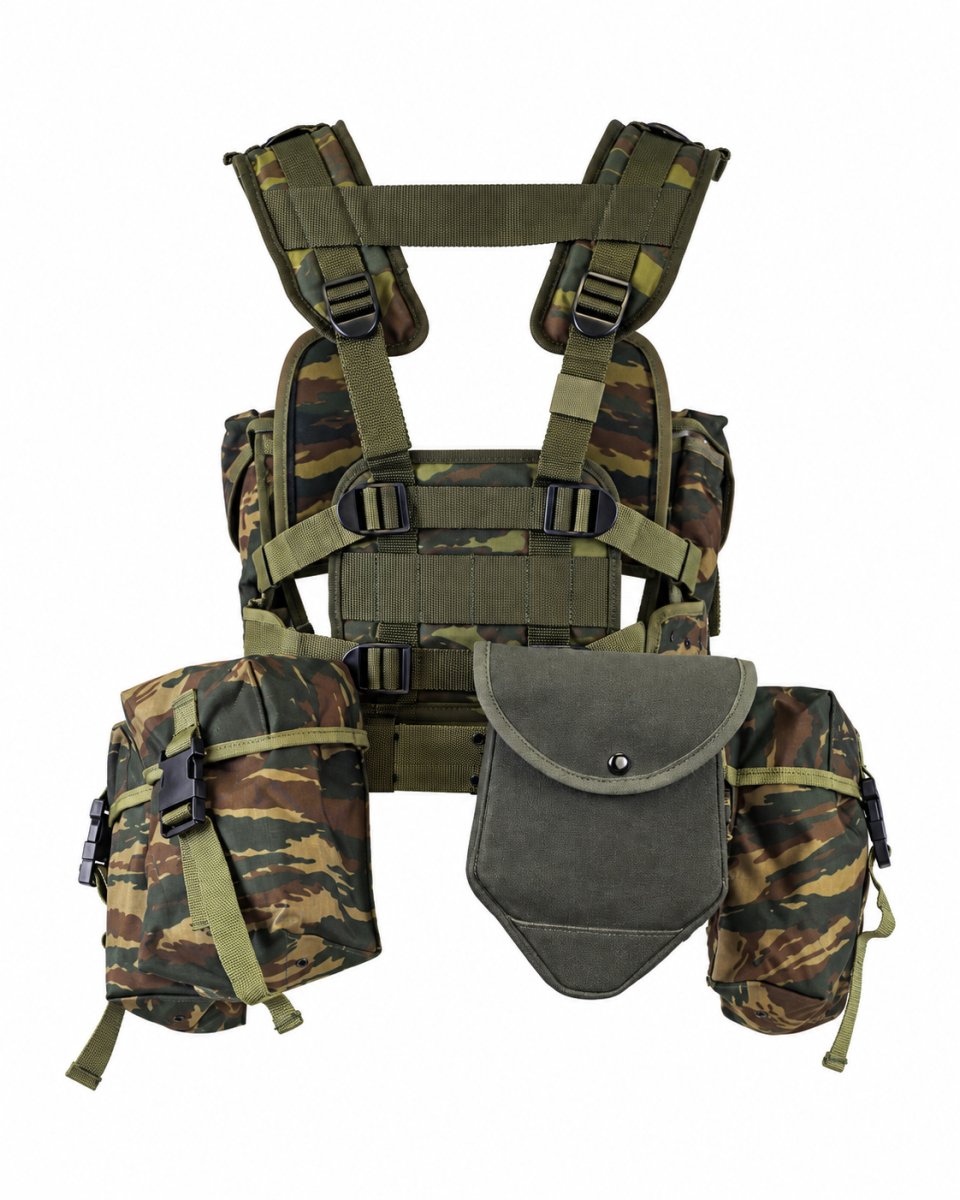 Origineel Grieks leger tactisch dragend vest 8-delig hagediscamouflage
