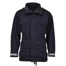 Original black military rain jacket waterproof parka with reflective cuffs and adjustable fit for wet weather protection