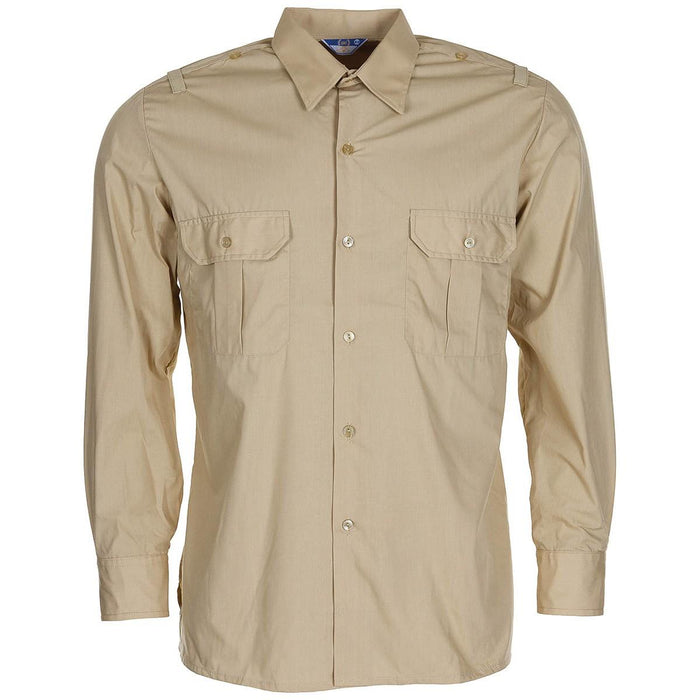 Chemise de travail militaire espagnole à manches longues, légère, kaki, en tissu mélangé de polyester durable pour équipement tactique et extérieur.