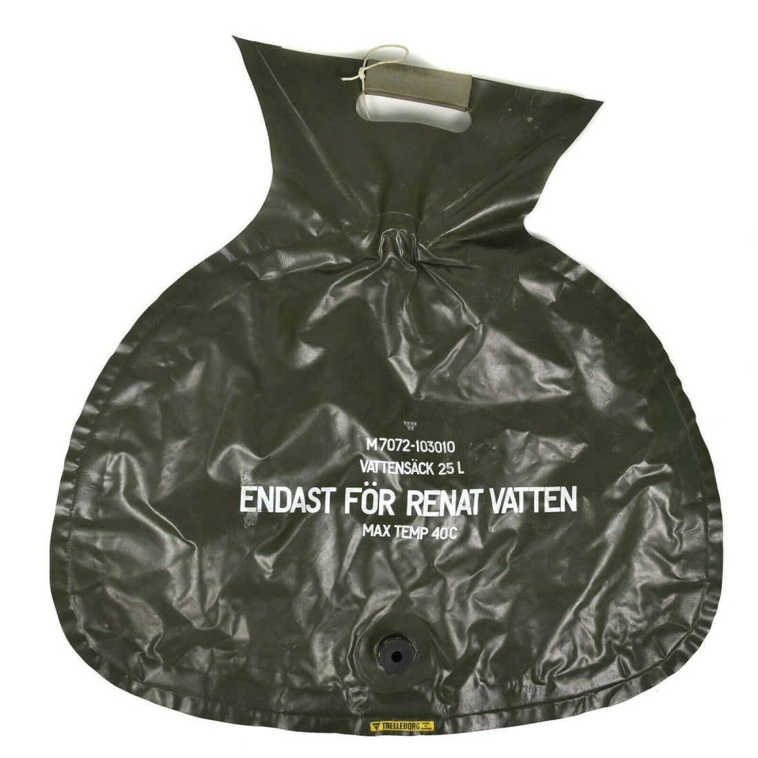 Sac à eau original de l'armée suédoise 25 L avec réservoir pliable à valve Olive