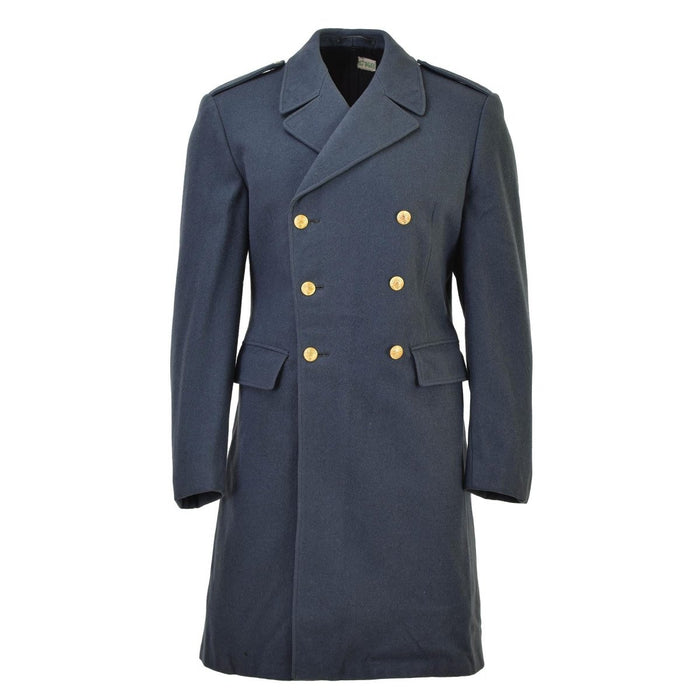 Originele Zweedse militair blauwe overjas wollen gouden knopen vintage lange jas - GoMilitar