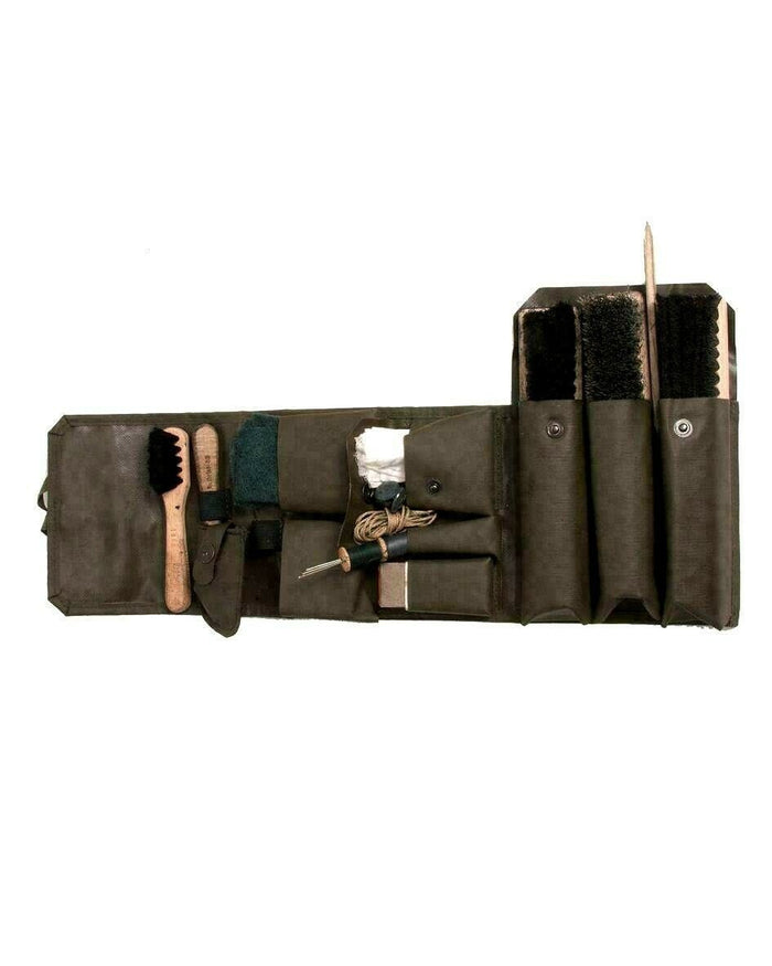 Ensemble de cirage à chaussures original de l'armée suisse avec étui Ensemble de brosses à bottes en cuir - GoMilitar