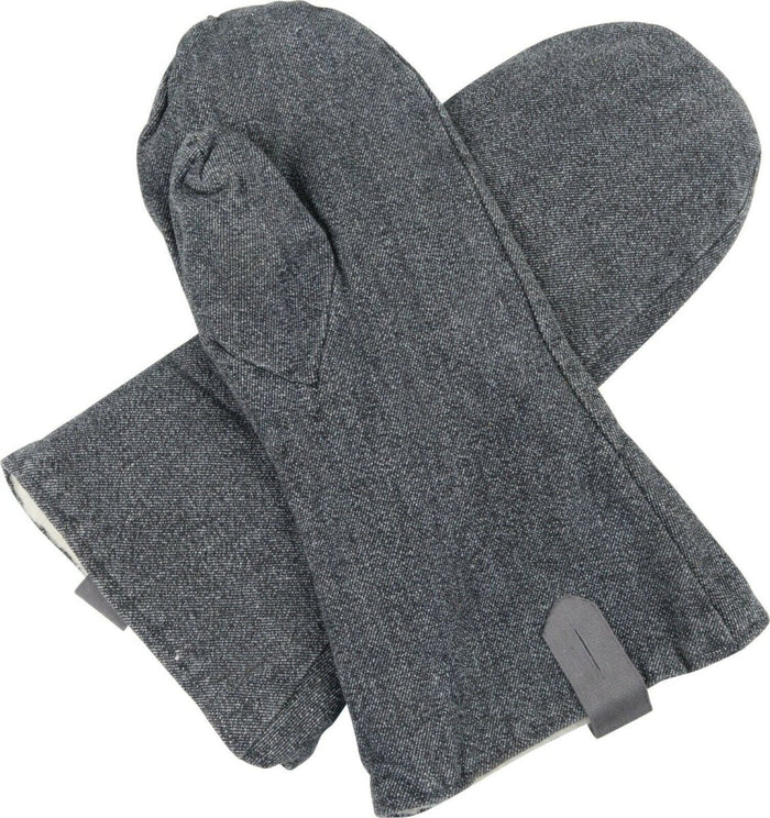 Mitaines en laine grise denim originales de l'armée suisse avec doublure chaude et matériau extérieur durable pour une protection contre le froid.