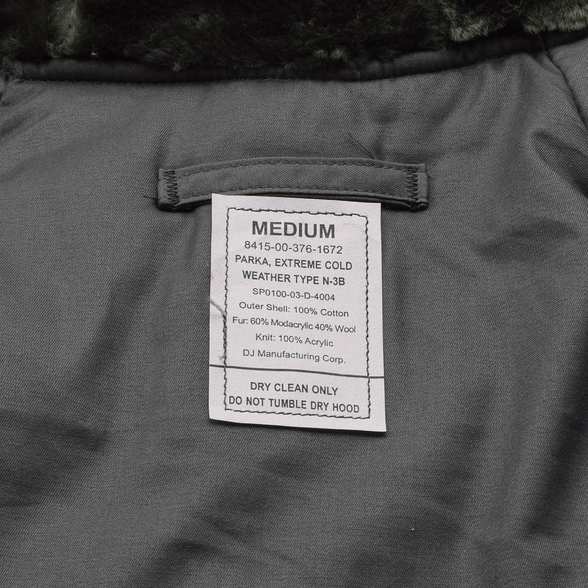 Originele Amerikaanse militaire N-3B koudweerparka, windweerbestendig olijfgroen
