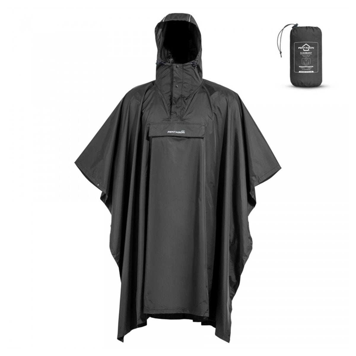 Poncho pliable PENTAGON Cloudburst imperméable et respirant avec détails réfléchissants
