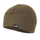 Brown lightweight fleece watch hat beanie with flat seams, designed for warmth and outdoor winter use.