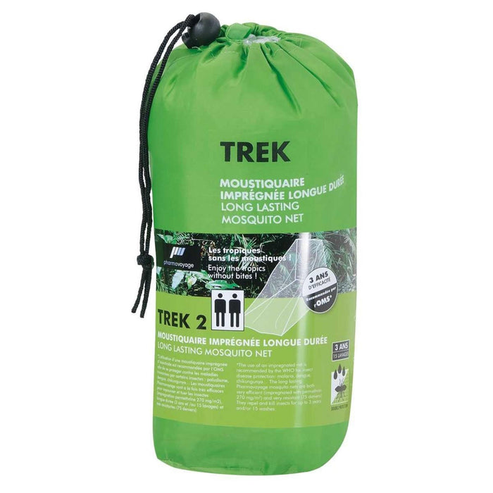 Groene klamboeverpakking met 'Trek'-logo op een witte achtergrond