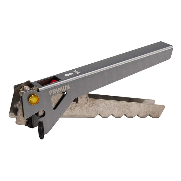 Primus Crimp Pot gripper with fixed aluminum handle and stainless steel grip for safe outdoor cooking.