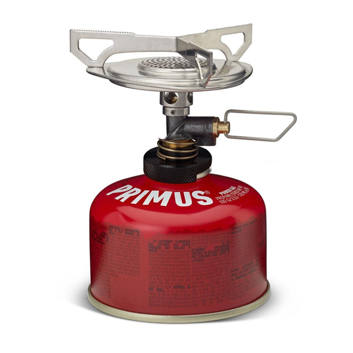 Compact Primus Essential Trail DUO kampeerfornuis met jerrycan voor snel buiten koken en koken.