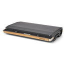 Closed Primus Kinjia dual burner portable camping stove with black body and wood-accented handle for outdoor cooking.