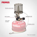 Primus Micron gas lamp with stainless steel mesh, piezo ignitor, adjustable light, hanging system, and carry case, fuel not included