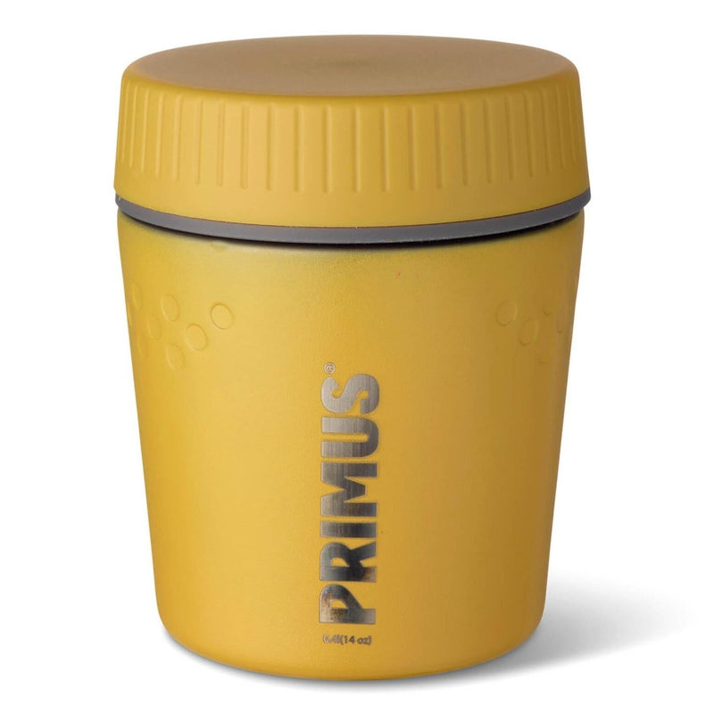 Yellow Primus Trailbreak vacuum insulated jug with screw-on lid for heat retention during camping and outdoor activities