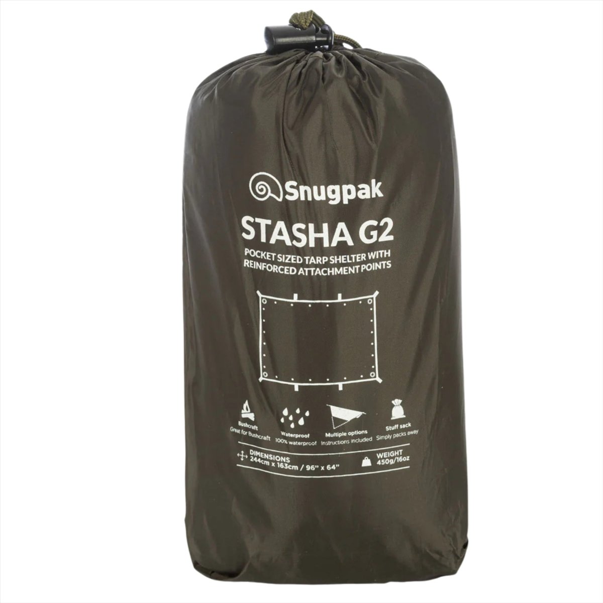 Snugpak Stasha G2 zeildoek waterdicht lichtgewicht compact shelterzeil olijf