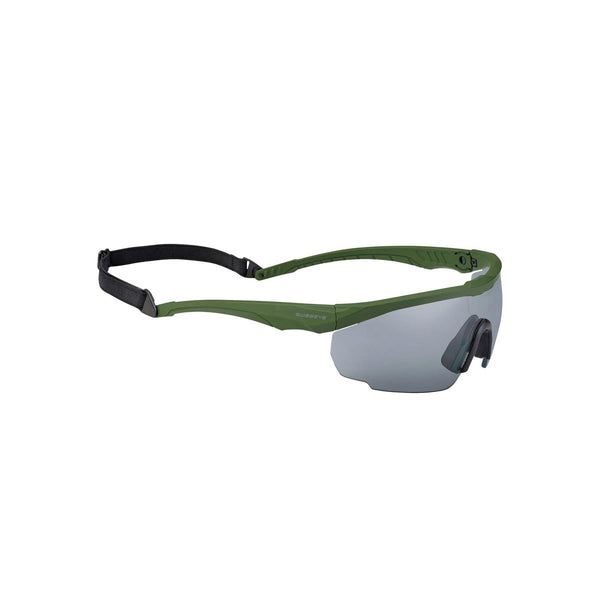 Olive safety goggles with adjustable strap, anti-fog, scratch-resistant lenses, and UV protection for outdoor use.
