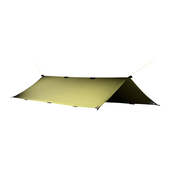 Abri bâche Tatonka imperméable olive avec boucles de haubanage et œillets, léger et polyvalent pour la protection du camping.