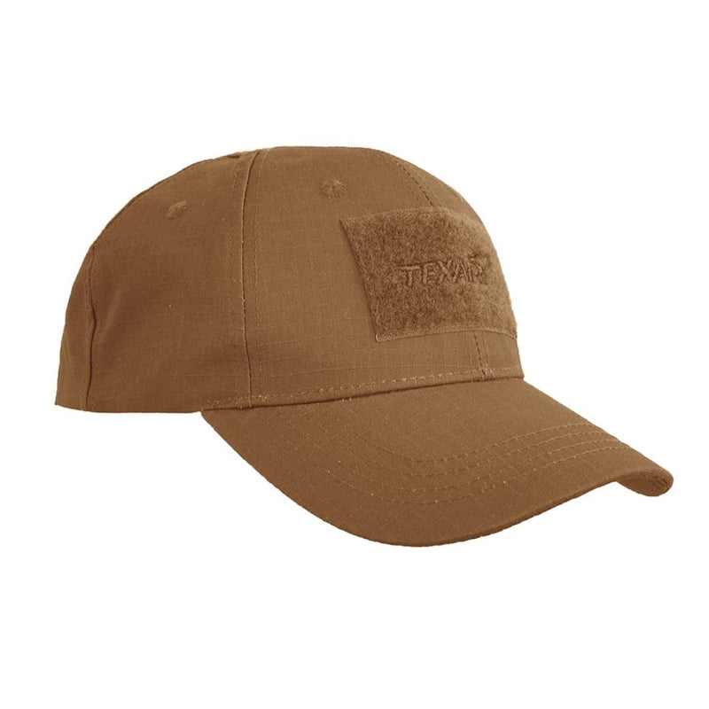 Brown TEXAR tactical baseball cap made of durable ripstop fabric with adjustable strap and curved brim.
